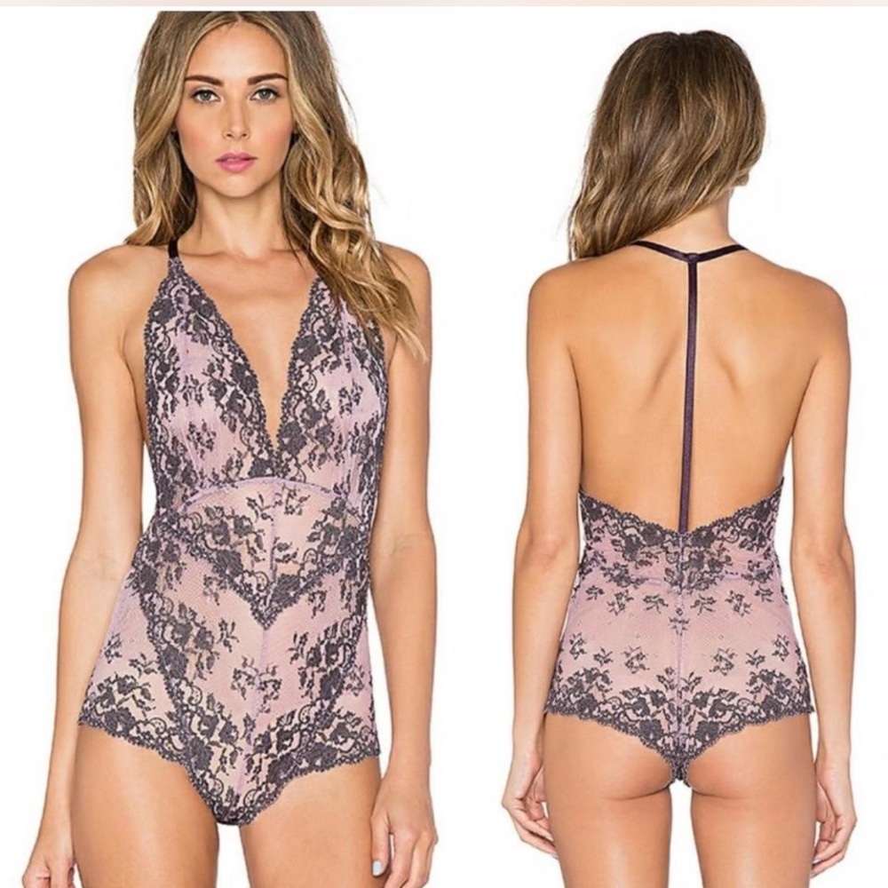 Free People Intimately too cute to handle lace purple bodysuit whimsigoth